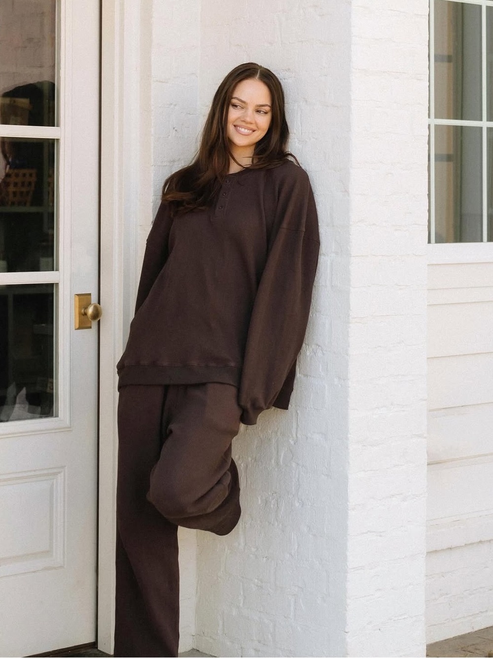 Eleven eleven brown waffle knit cozy lounge set